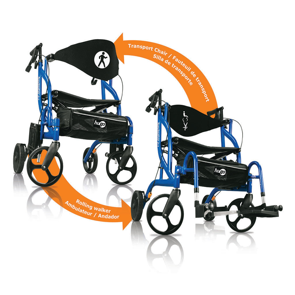 Hugo Navigator Side-Folding Rolling Walker & Transport Chair