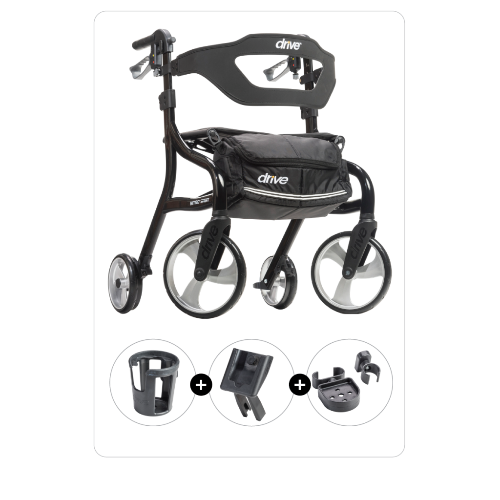 Nitro® Sprint Rollator with Cup Holder, Phone Holder and Cane Holder